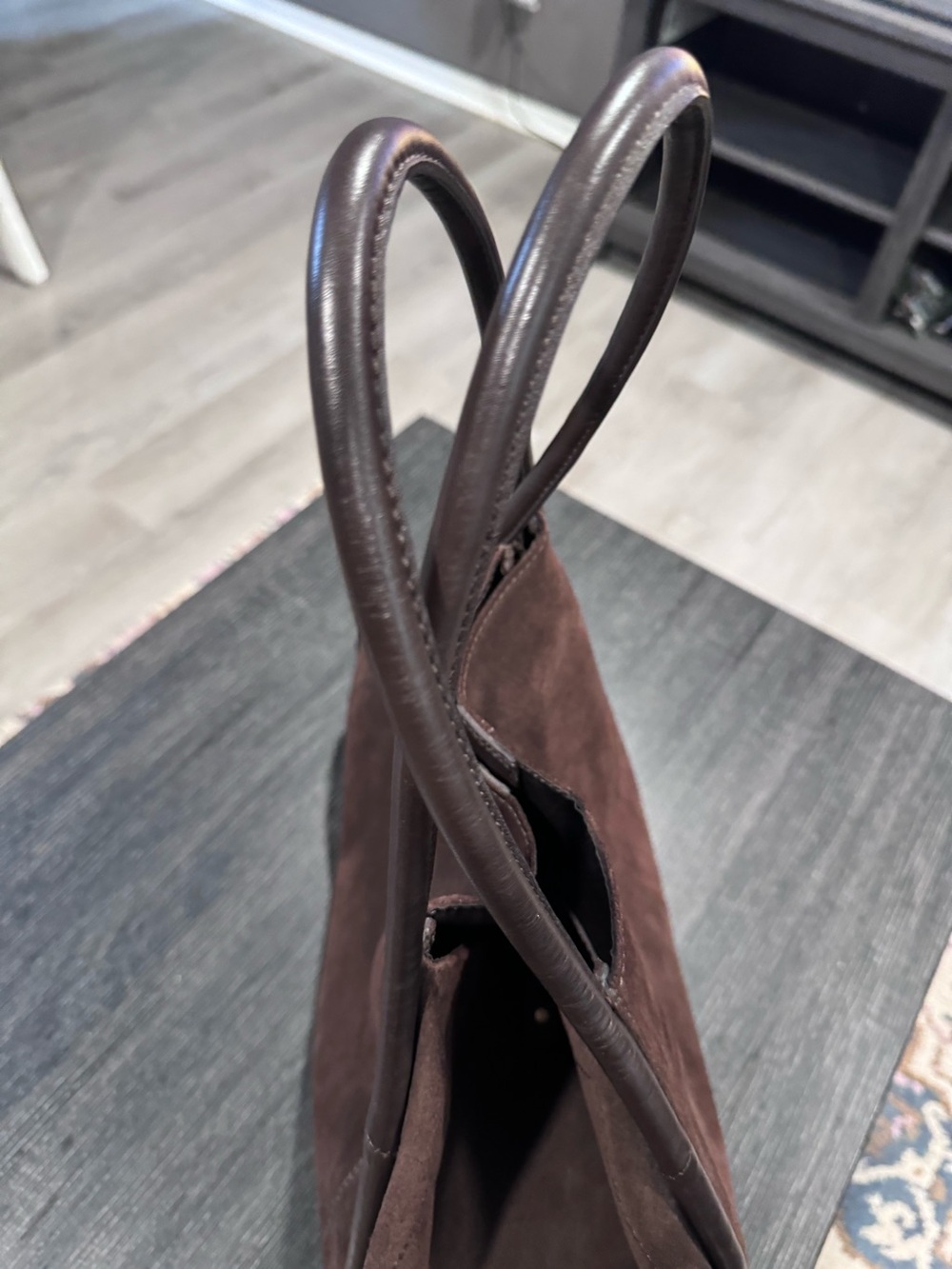 Women's Suede Tote Bag in Dark Brown - Picture 10 of 14